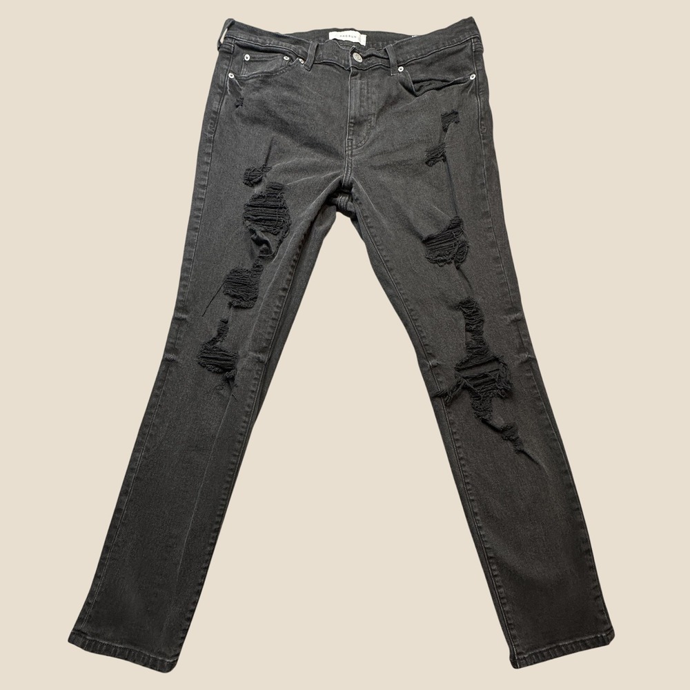 PacSun Jeans Mens 34x32 Skinny Black Charcoal Wash Distressed Shredded Denim